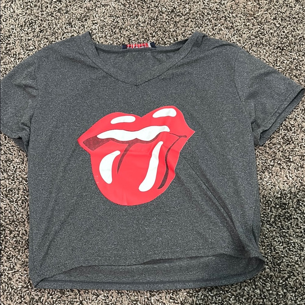Gray Crop Top with Red Graphic